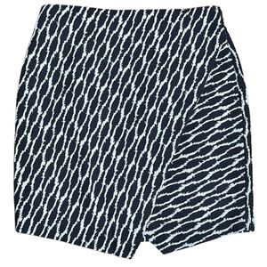 Ann Taylor LOFT Navy Blue White cotton Textured Faux Wrap Skirt sz S